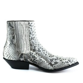Mayura Boots 2575 Naturel/Wit Python Spitse Western Heren Enkellaars Schuine Hak Elastiek Sluiting 