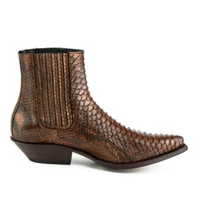 Mayura Boots 2575 Cognac Bruin Python Spitse Western Heren Enkellaars Schuine Hak Elastiek Sluiting 