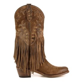 Mayura Boots 2475 Bruin Dames Boho Franjes Western Laarzen Sierstiksel Ronde Neus Schuine Hak Suede Leer 