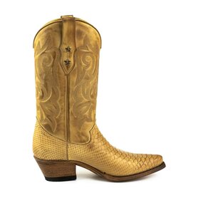 Mayura Boots Alabama 2524 Honing Zandkleur Dames Westernlaars Pythonprint Spitse Neus 5 cm Hak Hoge Schacht Echt Leer