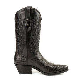 Mayura Boots Alabama 2524 Zwart Dames Westernlaars Pythonprint Spitse Neus 5 cm Hak Hoge Schacht Echt Leer