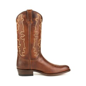 Mayura Boots 2627 Kastanje Bruin Cowboy Western Casual Heren Laarzen Semi Cubaanse Hak Echt Leer Ronde neus