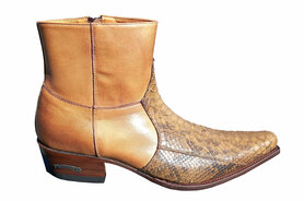 Sendra Boots 5701 Python Cognac Heren Cowboy Enkellaars Spitse Neus Beetje Schuine Hak Rits Sluiting LederenMimo zool