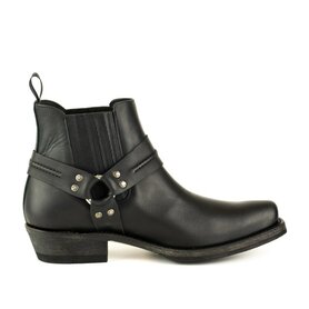 Mayura Boots 1444 Zwart/ Biker Cowboy Western Enkellaars Heren Dames Vierkante Neus Vast Spoor Elastiek Sluiting Vintage Geolied Leer